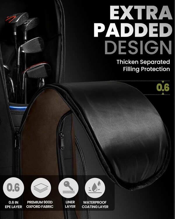 OutdoorMaster Sac de Voyage rembourré avec Roues renforcées, Oxford 900D Robuste résistant à l'usure et imperméable, Sac de Voyage pour Club de Golf à côtés Souples, Compartiment pour Chaussures et