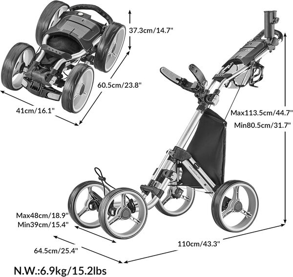 CaddyTek - Chariot de Golf Ultra léger à 4 Roues Explorer V8