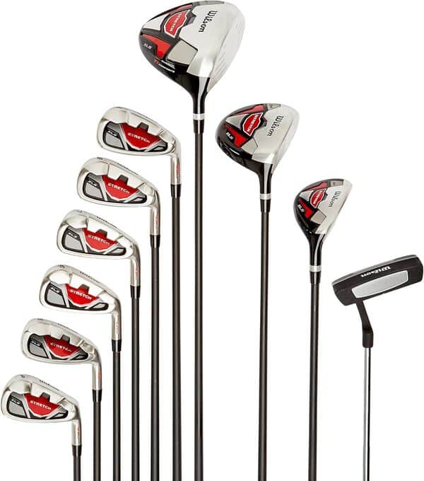 Wilson Ensemble Complet pour Débutant, 10 Clubs de Golf avec Sac Trépied, pour Homme, Stretch XL, Noir/Gris/Rouge