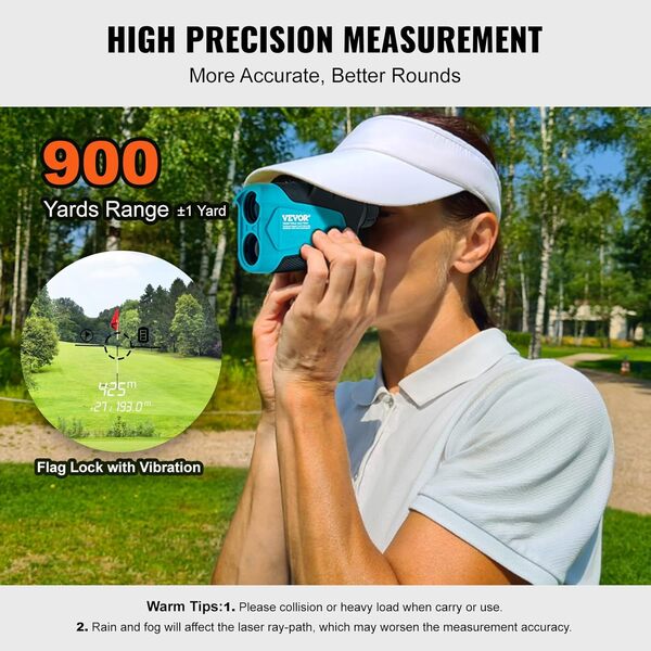 VEVOR Télémètre Chasse/Golf 819 mètres Télémètre Laser Précision ±1 m Grossissement 6X Viseur 22 mm avec Support Magnétique Compensation de Pente Verrouillage du Drapeau Équipement pour Golf Golfeur