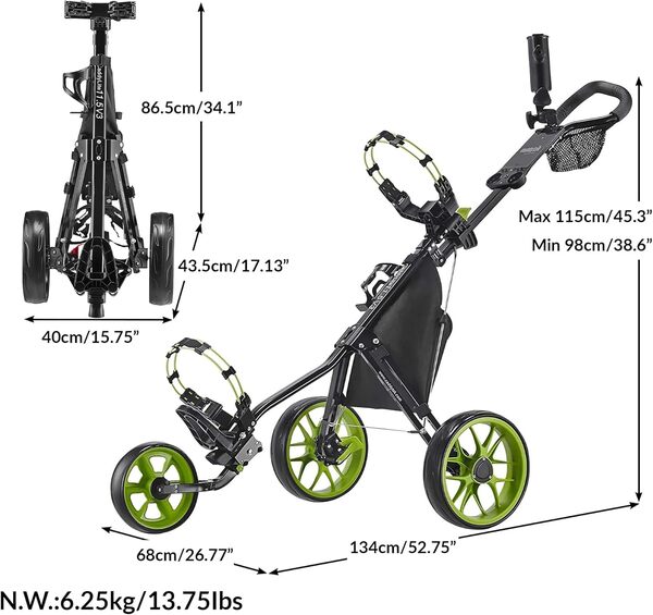 Caddytek CaddyLite Chariot de Golf à 3 Roues 11,5 V3 – Léger, Facile à Plier
