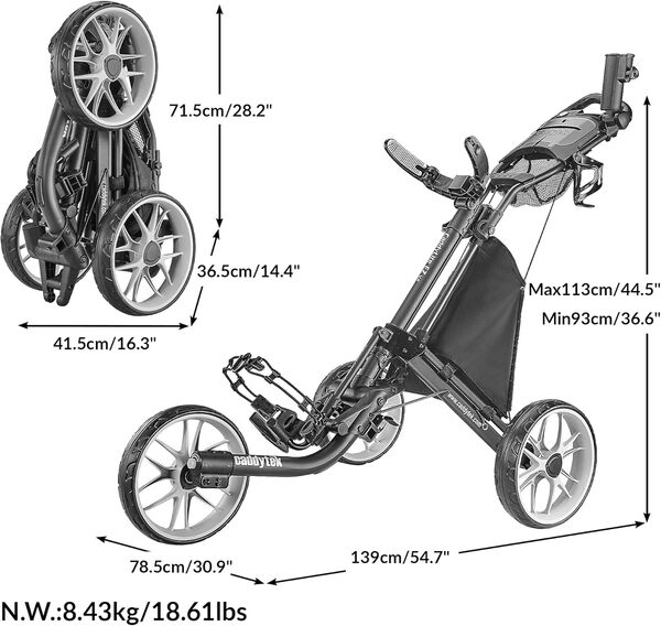 CaddyTek Caddylite EZ V8 Chariot de Golf à 3 Roues Pliable