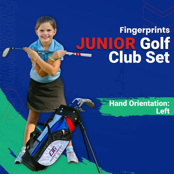 Fingerprints Ensemble de clubs de golf junior – Parfait pour les golfeurs juniors – Options gauchers et droitiers – Ensemble complet en plusieurs tailles avec Driver, Hybride, 7i, PW, Putter et
