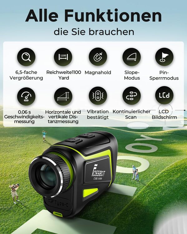 FOSSIBOT C1000 Télémètre Golf,Télémètre Laser 1000 Yards avec Pente Rechargeable par USB,grossissement élevé,Vibration de Verrouillage du mâ de Drapeau,Mesure de Niveau,Mesure de Vitesse
