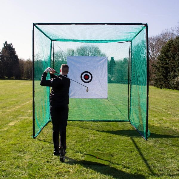 Matériel Entraînement Golf Cage de Golf 3 x 3 x 3m En Acier - Feuille Multi-Trous Cible 3 x 2M à 5 trous - Pratiquer Votre Swing - Imperméable & Résistant aux Impacts - Pros Débutant - [Multi-Options]