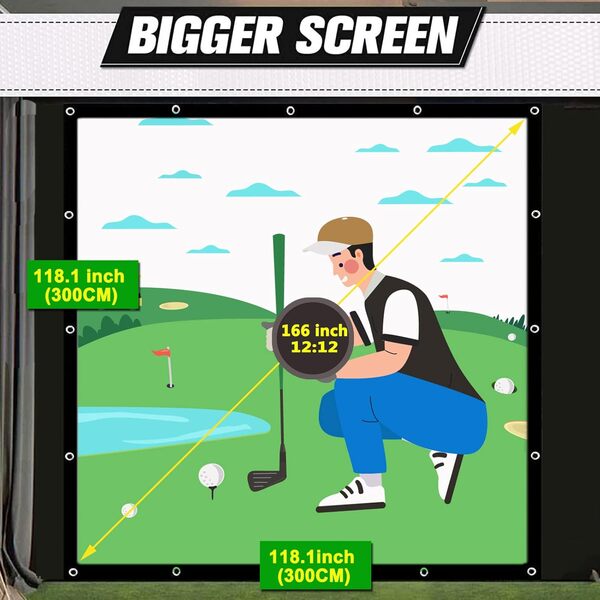 Obokidlyamor Écran de projection pour simulateur de golf d'intérieur - Écran de projection pour entraînement de golf - Écran d'affichage à impact de balle de golf d'intérieur (299,7 x 200,7 cm, noir)