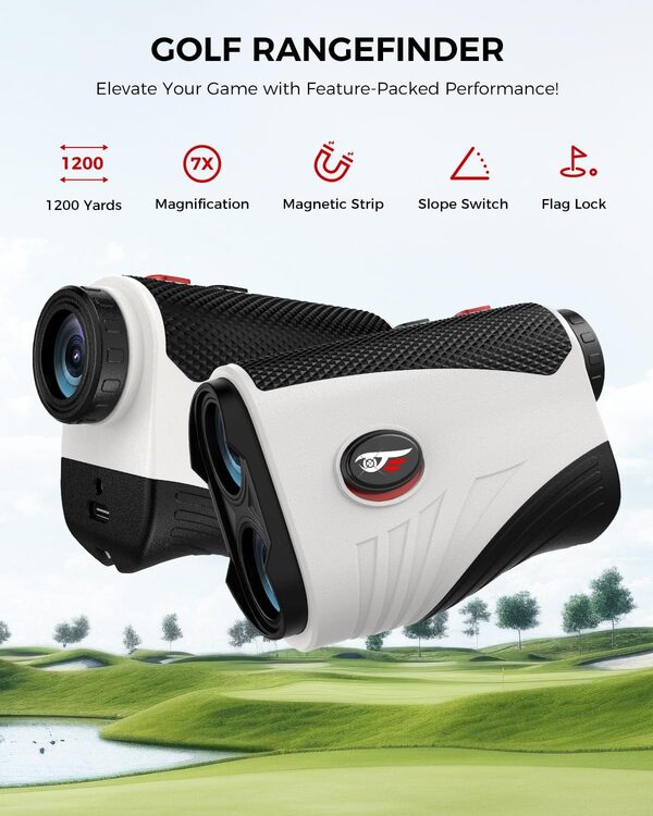 Télémètre de golf avec pente, télémètre laser de 1 200 m, grossissement 7x, étanchéité IP54, batterie rechargeable, télémètre laser à bande magnétique