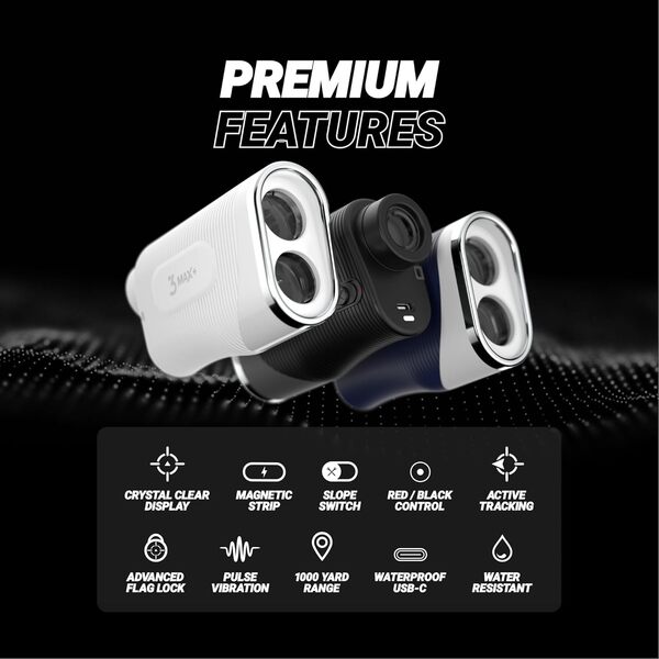 Blue Tees Golf - Série 3 Max - Bleu - avec Télémètre Laser avec Commutateur de Pente - portée de 900 Yards, Mesure de la Pente, Bande magnétique, Affichage ambiant, Grossissement 7X