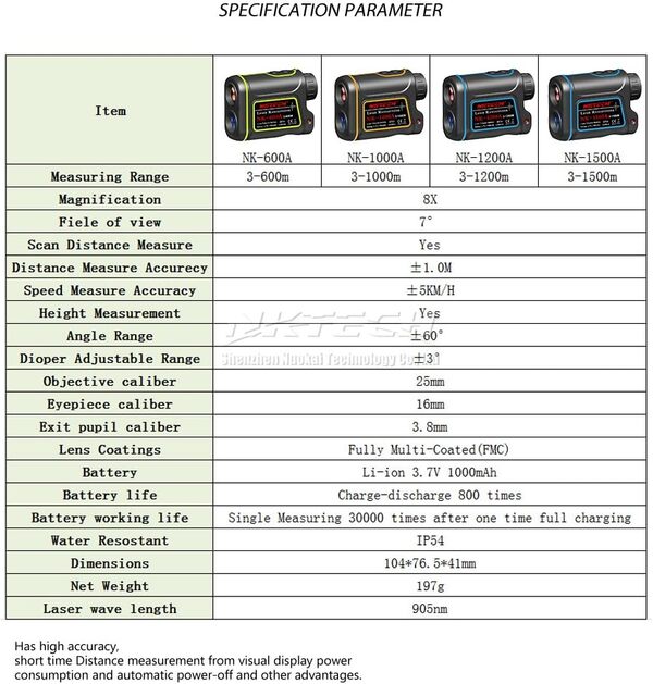 Télémètre laser, télescope 4-en-1, portée 600 m, 1 000 m, 1 200 m, 1 500 m, grossissement 8x, mesure vitesse, hauteur, angle, distance, rechargeable, pour extérieur, chasse, golf