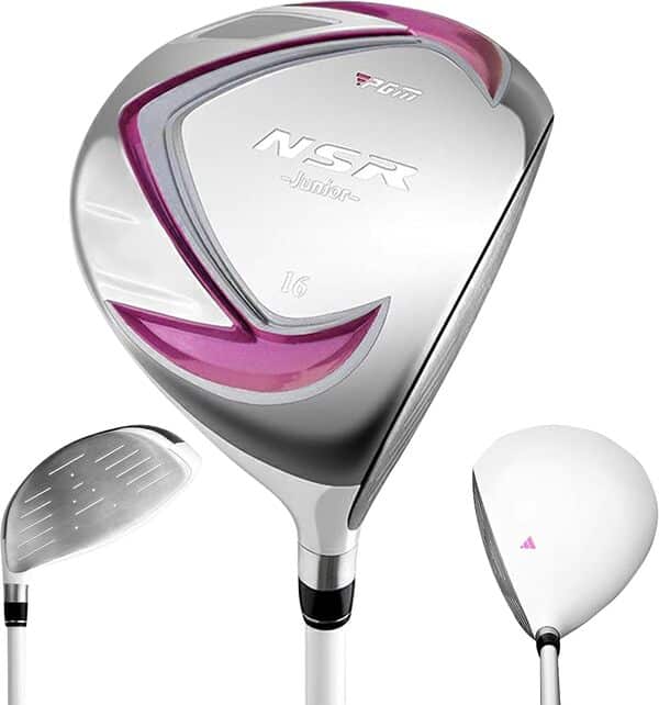 PGM Ensemble complet de clubs de golf junior de 6 pièces pour enfants – Droitier – Conducteur (#1), hybride, fer (#7, #9, #S), putter, sac avec support de golf