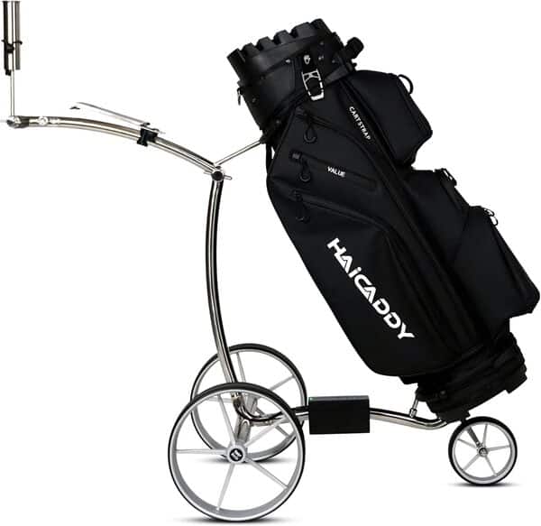 tour-made Haicaddy HC7S Voyage Pro Acier Inoxydable Lithium Électrique Golftrolley - avec Electronique Bergabfahrbremse - Argent