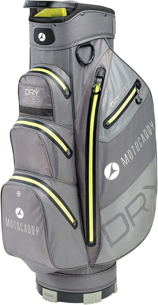 Test du sac chariot Motocaddy Dry Series : performance en gris et citron vert