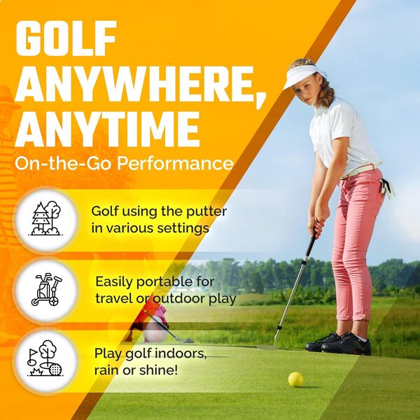 Putter pour enfants avec manche extensible – Taille réglable pour golfeurs juniors – Pour droitier – Club d'entraînement idéal pour les enfants et les jeunes – Comprend 3 balles, tasse