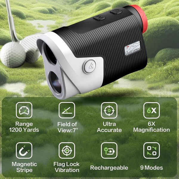 Télémètre de golf de 1 200 m, télémètre avec pente, grossissement 7x, verrouillage du drapeau, aimant de voiturette de golf, télémètre laser rechargeable pour golf, chasse, tir à l'arc