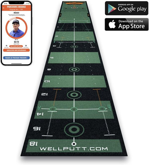 WELLPUTT - Tapis de Putting Entraînement Golf - 4m Vert