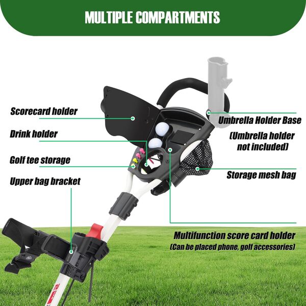 XDriveMax GC27 Chariotgolf à 3 Roues, Chariot de Golf Pliant léger, voiturette de Golf Push pour Sacs de Golf et Clubs de Golf avec Porte-gobelet, Porte-Carte de Score/Compartiment de Rangement