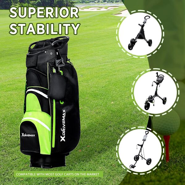 XDriveMax Sac de Golf Chariot,Sacs et Chariots Golf à 15 Compartiments pour Hommes et Femmes, Sac Golf Premium avec Housse de Pluie, Poche Isotherme et Kit d'Accessoires de Golf
