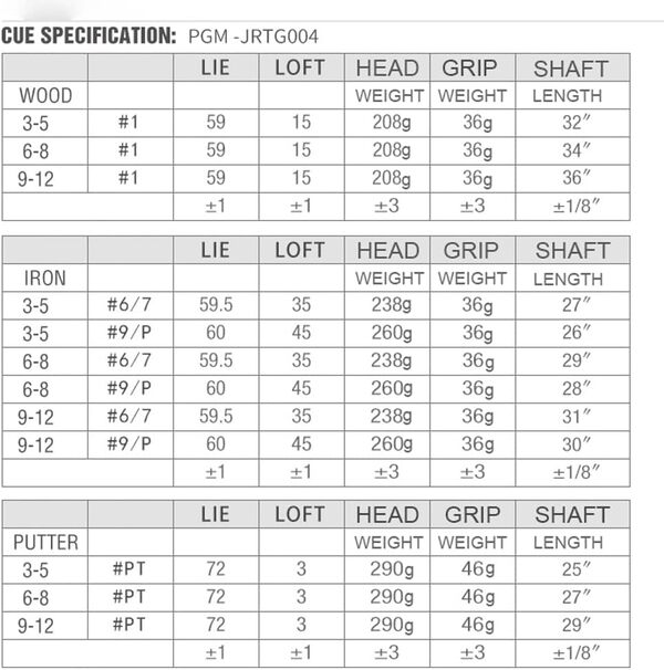 PGM Rio Lot complet de 4 clubs de golf pour droitier avec sac de support pour garçons et filles