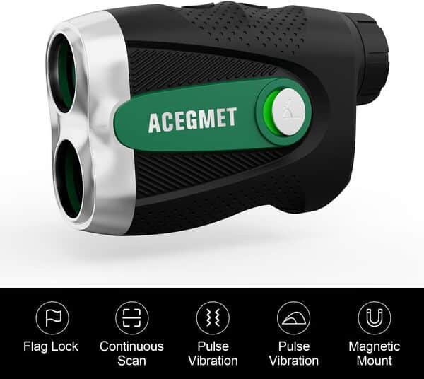 ACEGMET Télémètre de golf avec pente ON/OFF, support magnétique, verrouillage du drapeau, détecteur de distance par vibration à impulsion de 600 m, charge USB, grossissement 6 x pour homme