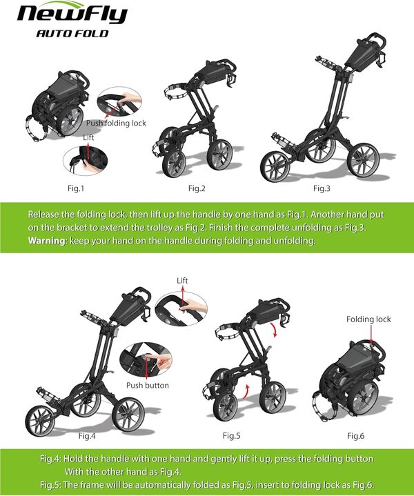 Newfly Chariot de Golf à Trois Roues Compact Ultra - léger Taille Pliante Minimale
