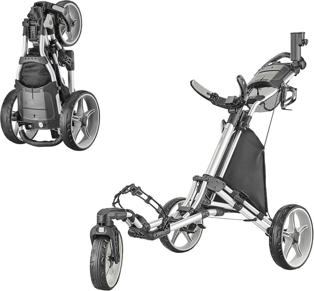 Test du chariot de golf Caddytek CaddyLite One V8 argenté