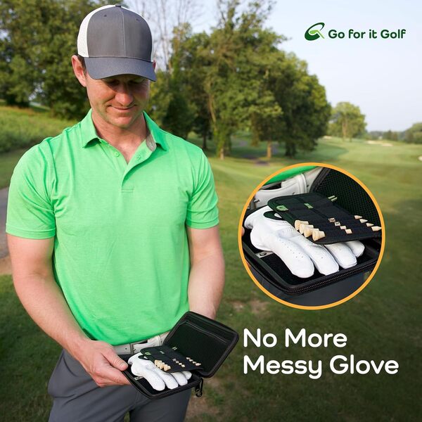 Go For it Golf Étui à gants avec gaine magnétique – Étui de golf avec porte-gant magnétique – Organisateur pour outils de divot de golf et accessoires de golf pour homme et femme – Porte-clés (bleu
