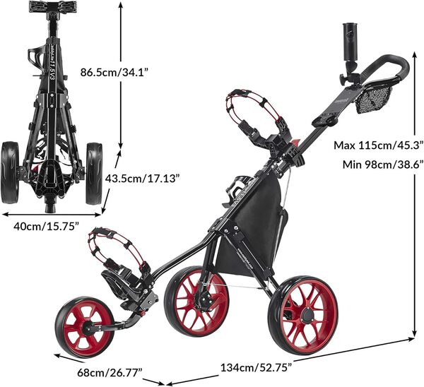 Caddytek CaddyLite Chariot de Golf à 3 Roues 11,5 V3 – Léger, Facile à Plier