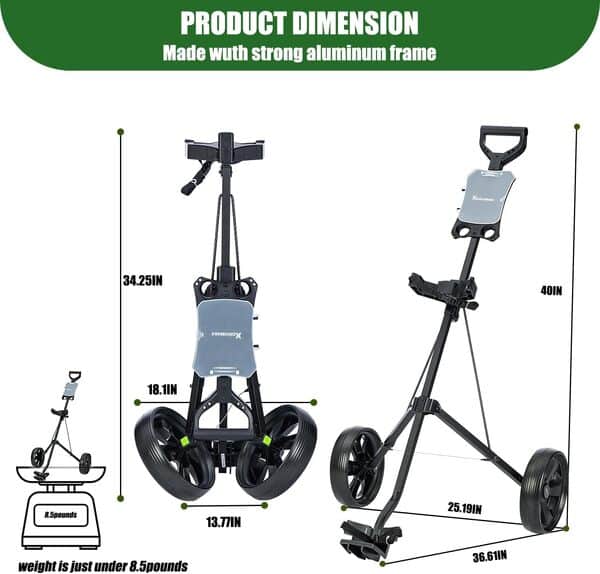 XDriveMax GC01 Chariot de Golf à 2 Roues, Chariot de Golf Pliable pour Clubs de Golf, Chariot de Traction léger et Pliable