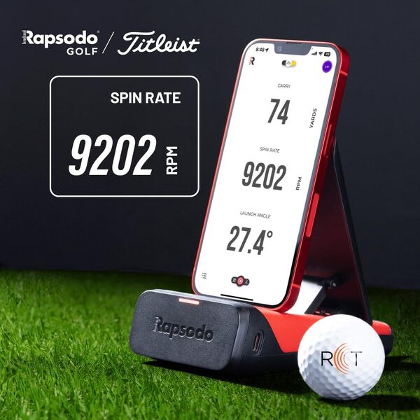 Rapsodo Moniteur de Lancement Mobile pour Le Golf, Utilisation en intérieur et en extérieur avec Vue Satellite GPS et précision de Niveau Professionnel, iPhone et iPad Uniquement, Noir/Rouge
