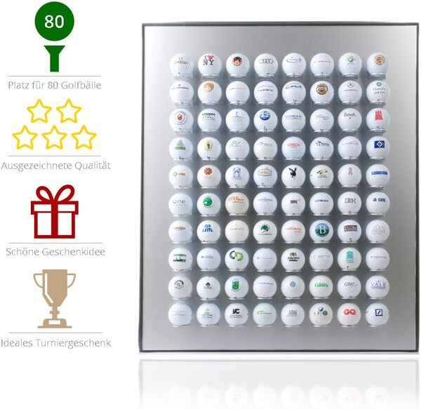 Knix Premium Casse/étagère en aluminium pour 12, 24, 36, 48, 64, 80 ou 140 balles de golf, 80 balles de golf (50 x 60 cm)., Silbermatt eloxiert