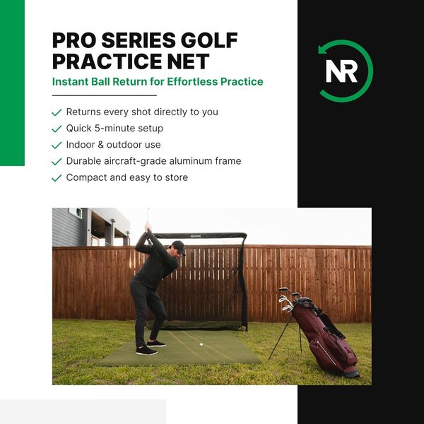 The Net Return Pro Series Filet d'entraînement pour golf professionnel et multisport 2,4 x 2,3 m (l x H) Approuvé par 2 champions américains Open Bryson DeChambeau | Filet n°1 en golf | Portable |