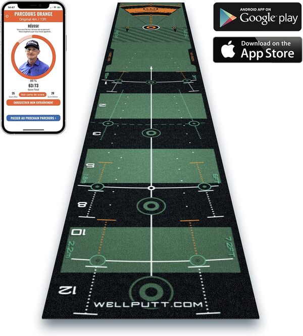 WELLPUTT - Tapis de Putting Entraînement Golf - 3m Vert