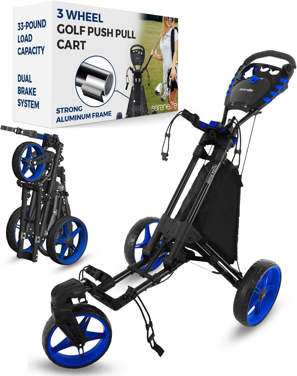 Test du chariot de golf pliable à 3 roues SereneLife avec frein et rangement