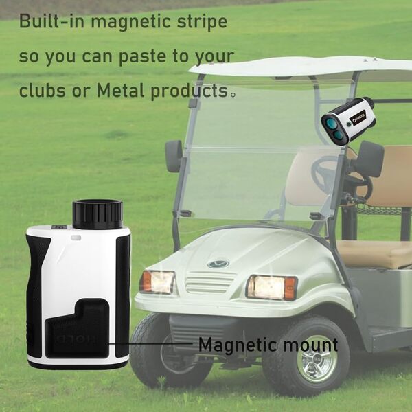 HiREED Télémètre de golf avec pente de 1 200 m - Télémètre laser de golf à balayage continu - Vibration - Grossissement x 7 - Aimant puissant - Rechargeable par USB - Avec bande magnétique