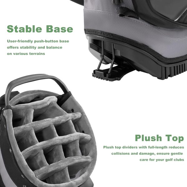UNIHIMAl Sac de golf à 14 positions en cuir synthétique pour homme et femme avec dessus en peluche, 10 poches (y compris poche magnétique, sac isotherme) et bandoulière réglable