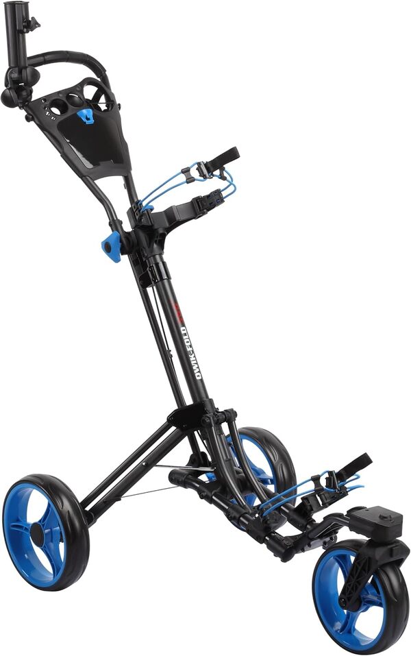 Qwik-Fold Chariot de Golf pivotant à 360° à 3 Roues avec Roue Avant rotative à 360°, Ouverture et Fermeture en Une Seconde, Chariot Pliable