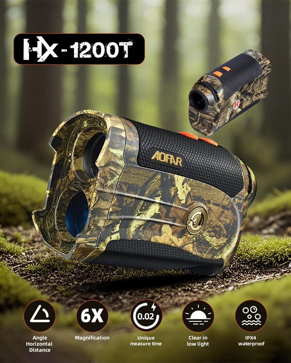 AOFAR HX-1200T Télémètre de Chasse 1200yd, Mode Arc & Distance avec Angle et Distance Horizontale, Étanche IPX4, 6X, Lecture m/yd, Compact