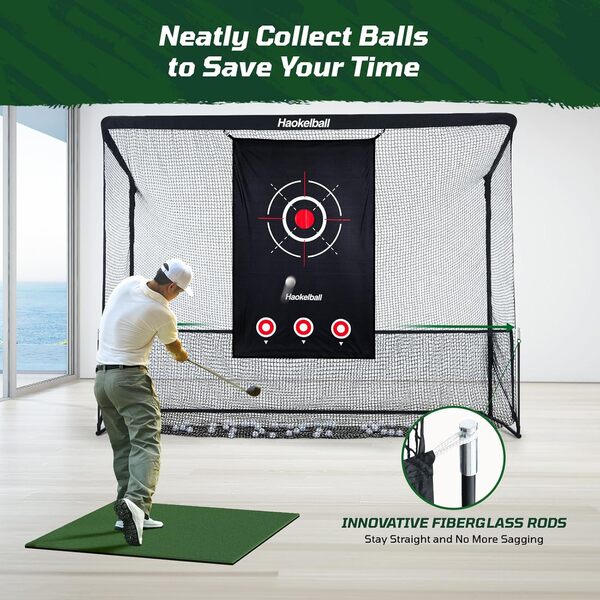 Haokelball Filet d'entraînement de golf avec cible en tissu de 3 x 2,3 m, filet de frappe pour intérieur ou extérieur, filet de golf pour conduite dans le jardin avec sac de transport