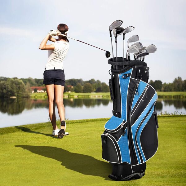 Tangkula Sac de Golf trépied W/Poches de Rangement de Transport 6 Compartiments de Stockage, Bleu