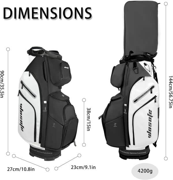 Sac de chariot de golf léger en cuir synthétique pour homme et femme, bleu, blanc, noir, vert, plusieurs 10 poches, 14 compartiments, sangle réglable, poignées de poche isotherme, housse de pluie