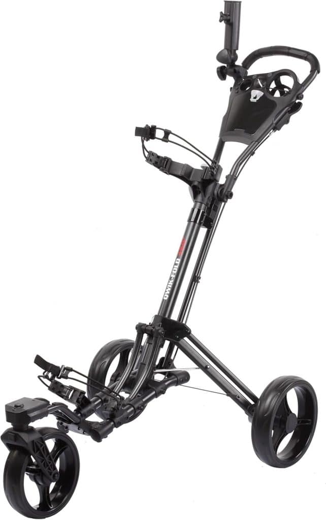 Test du chariot de golf Qwik-Fold à 3 roues pivotantes