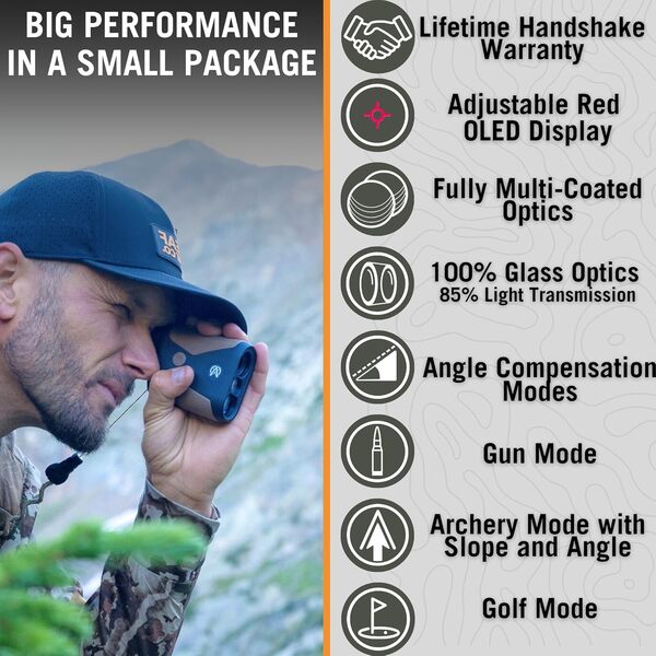 Astra Optix OTX/HTX1600 Télémètre laser pour la chasse, le tir et le golf avec écran LCD OLED/HD rouge rapide 0,10 s et précis +/- 0,1 m