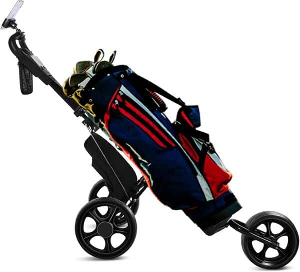 JANUS Chariot de Golf Pliable, Chariot de Golf avec Support de téléphone et Sac de Glace, Chariot de Golf à 3 Roues