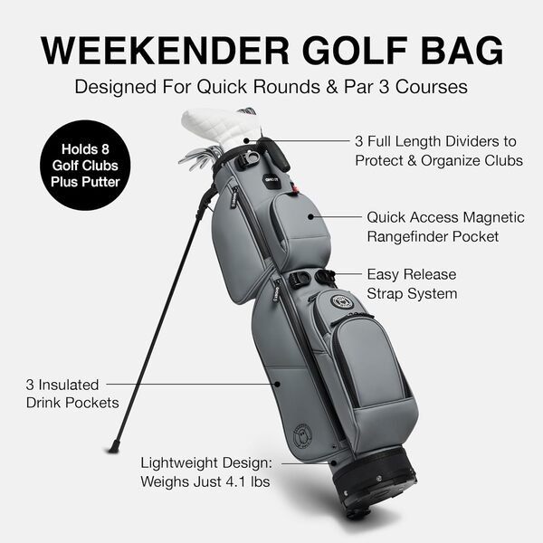 Ghost Golf Weekender Oreo Sac de golf léger pour homme et femme, séparateurs à 3 voies avec matériaux de qualité supérieure et poche magnétique, capacité de sac de golf sur pied, peut contenir 8 clubs