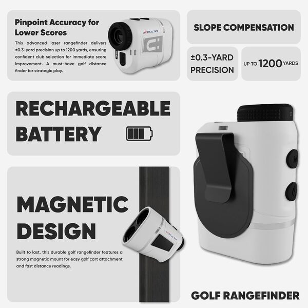 Télémètre pour golf et chasse - Mesure de distance de 1 200 m - Avec bande magnétique - Télémètre de golf avec pente - Grossissement x 7