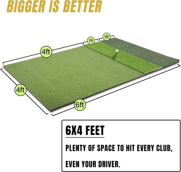 Tapis de golf de qualité supérieure – 1,8 x 1,2 m | Tapis d'entraînement épais et durable avec tees | Pour l'intérieur, l'extérieur et l'entraînement sur simulateur | 3 types d'herbe pour