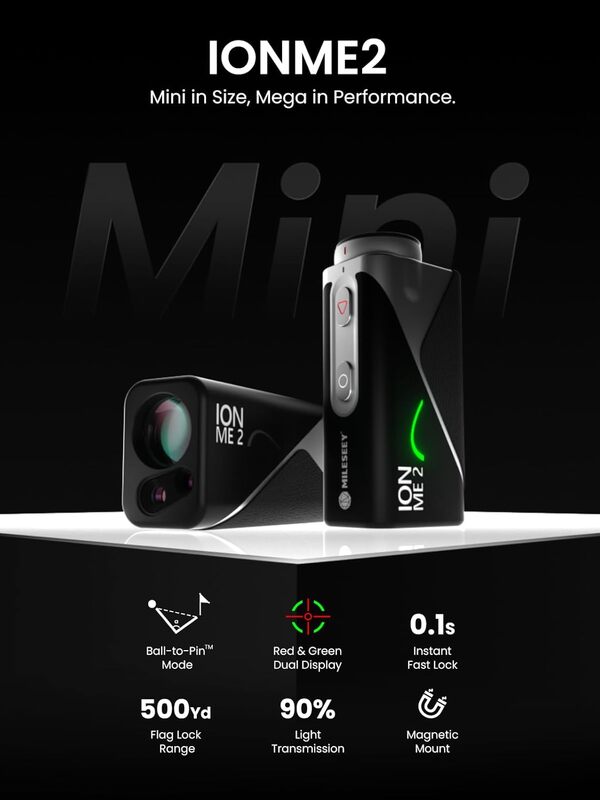 MILESEEY IONME2 Télémetre de Golf avec Pente, Affichage Rouge & Vert, Verrouillage de Drapeau 0,1s Vibrant, Mode Balle à Drapeau, Grossissement 6X, Magnétique Rechargeable