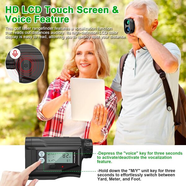 Télémètre de golf avec pente HD LCD - 100 m - Avec annonce vocale - Verrou de drapeau de haute précision avec vibration d'impulsion - Chargement USB