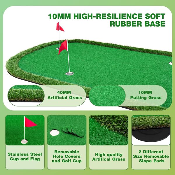 Wekin Tapis d'entraînement vert de golf, 1,5 x 3 m, gazon artificiel très résistant pour l'intérieur et l'extérieur, les jeux et les loisirs