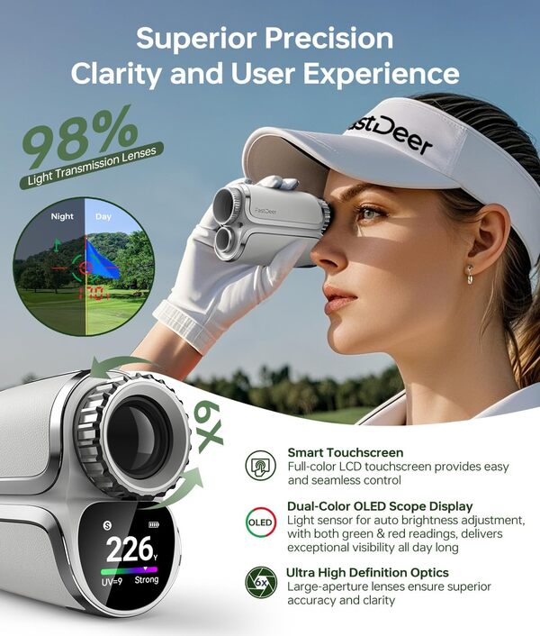 Télémètre de golf laser avec pente, cuir de qualité supérieure, écran tactile couleur de haute précision, verrouillage des vibrations, mode triangulation, rappel UV, mode pluie, cadeaux de golf pour